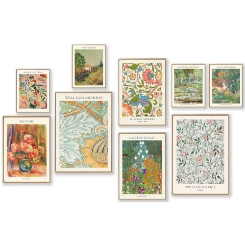 Vintage Eclectic Wall Art Prints Set of 9, Abstract Eclectic Wall Decor Matisse William Morris Van Gogh Monet Maximalist Famous Artist Painting Pictures, Trendy Maximalism Poster for Aesthetic