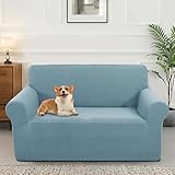 Luxshare Home Stretch Couch Cover Washable Sofa Slipcover Furniture Protector with Non Skid Foam and Elastic Bottom for Kids, Dog(Loveseat/Steel Blue)