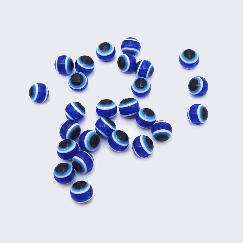 INSPIRELLE 200 Pieces 8mm Blue Round Resin Turkish Evil Eye Beads for for Jewelry Bracelet Craft Making - Image 2