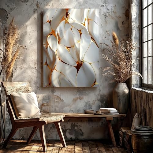 Tableau marbre blanc et or pour habiller un mur vide - 2