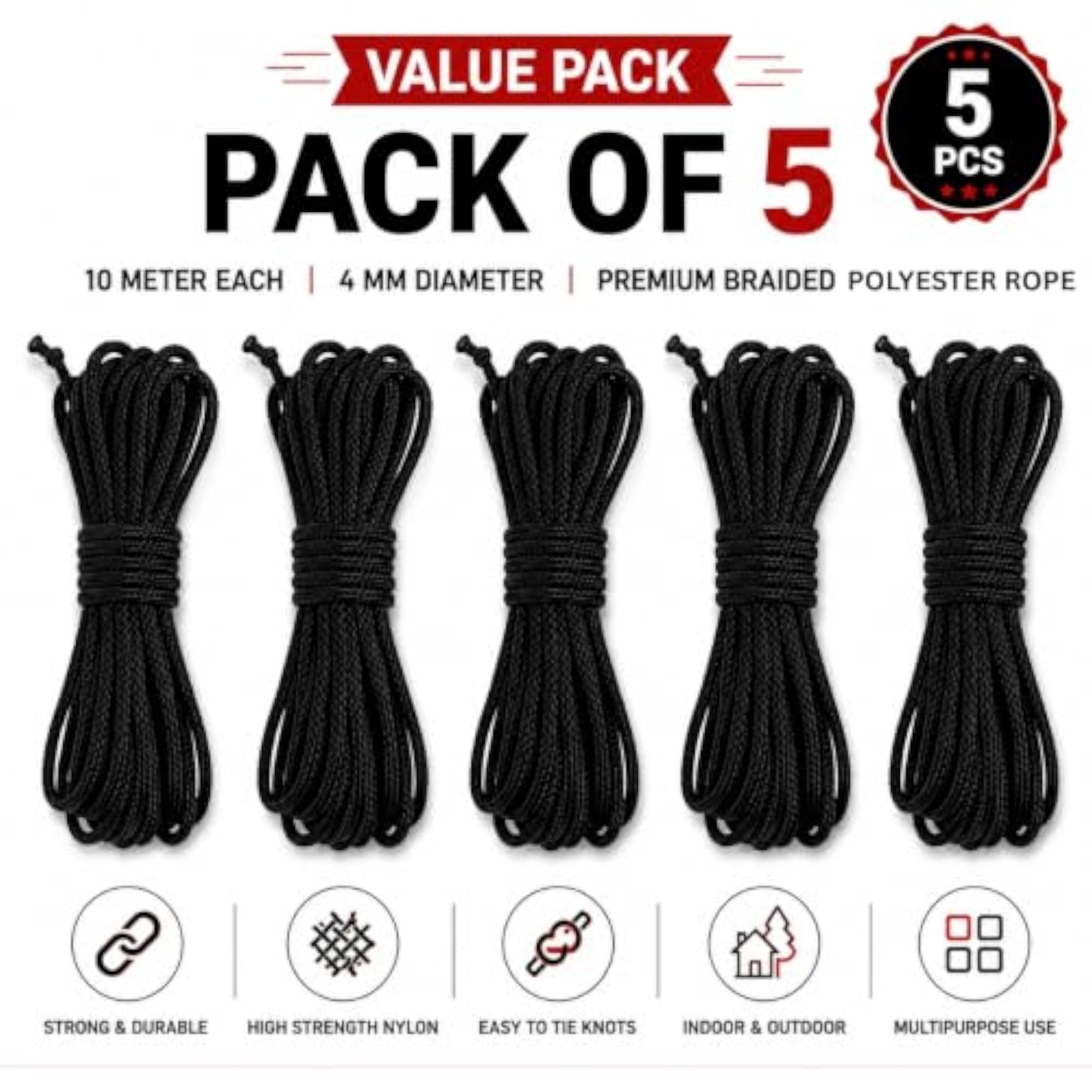 Braided Polyester Rope 4mm, Durable and Versatile