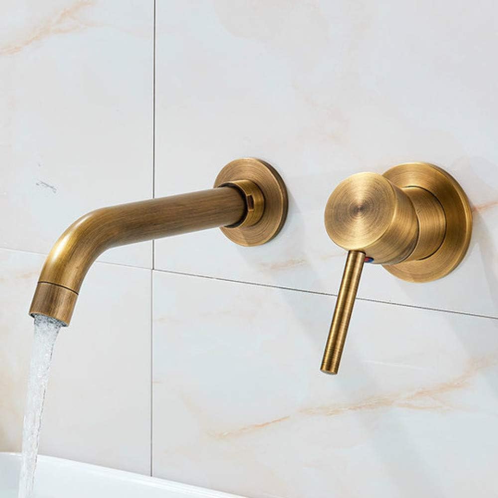 Robinet lavabo doré brossé mural pour gagner de l'espace sur la vasque