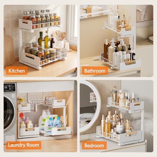 Delamu Under Sink Organizer Kitchen 2 Tier Pull Out Cabinet Shelf 2 Pack - image 9