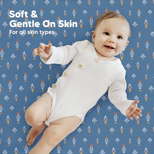 Image of 2pk Mini Crib Sheets Fitted 38x26 Pack N Play Mattress Sheet (Space Quest) | Organic Cotton Sheets for Pack and Play Mattress, Soft, Breathable Playard Bedding Sheet, Mini Toddler Bed Cover, Boys, Girls