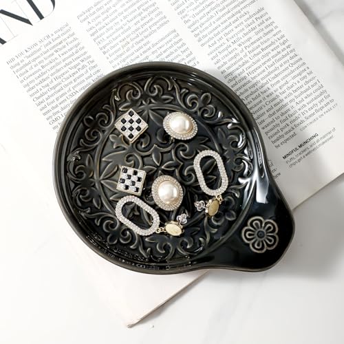 Image of Farmhouse Ceramic Spoon Rests Holder for Kitchen Counter Stove Top (Black-A4)