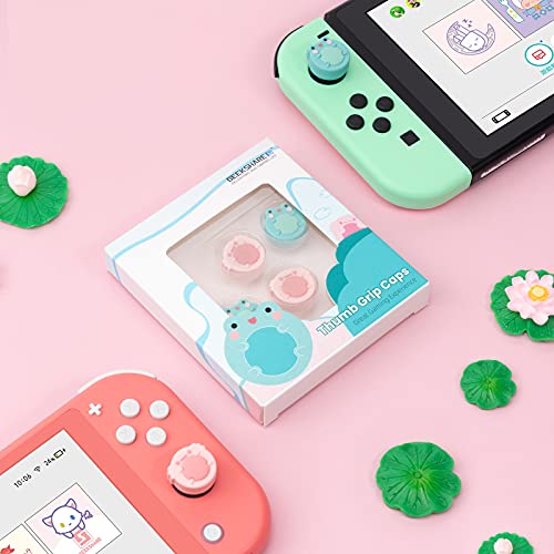 Geekshare Cute Animal Theme Silicone Joycon Thumb Grip Caps,Compatible With Nintendo Switch / Oled / Switch Lite,4Pcs -- Frog & Axolotl #TOP5