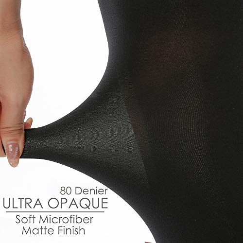 Image of G&Y 2 Pairs Ultra Opaque Tights for Women - 80D Microfiber Control Top Pantyhose