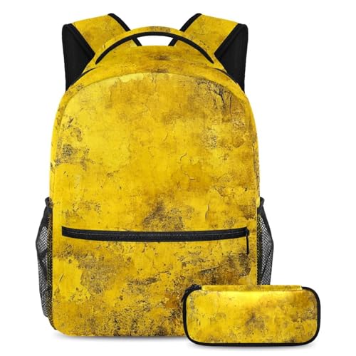 Sac à dos jaune doré anti-usure avec trousse, le cartable ado durable
