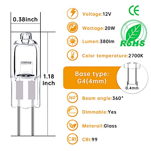 image for SWESARA G4 Halogen Light Bulbs ,Premium T3 20 Watt G4 Bi-Pin Base Bulb