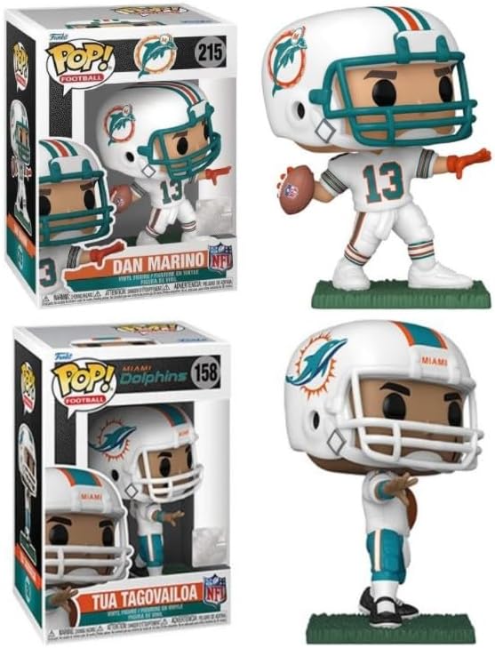 Funko Pop! NFL Miami Dolphins Legends Dan Marino and Tua Tagovailoa Vinyl Collectible Figures, Numbers 215 and 158, Bundle