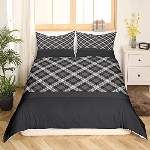 Erosebridal Grey Plaid Duvet Covers Queen,Grey Printed And Spliced Plaid Herringbone Bedding Set For Adult,Farmhouse Grey Comforter Cover,Modern Simple Lattice Bed Sets With 2 Pillowcases Lightweight #TOP2