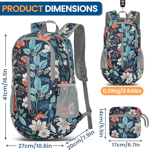 Image of ZOMAKE Ultra Lightweight Packable Backpack 25L, Foldable Hiking Backpacks Water Resistant Small Folding Daypack for Travel(Royal Blue, Floral Print)