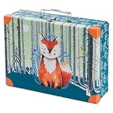 Kinderkoffer für Spielzeug und Schulbedarf, Pappkoffer, Spielzeugkoffer, Spielkoffer, Faltbarer Kinder Koffer, Faltkoffer, Klappkoffer mit Metalgriff (Fuchs)