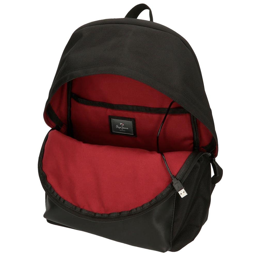 Pepe Jeans Soho Mochila para Portátil Doble Compartimento 15,6" Negro 31x44x15 cms Poliéster y PU