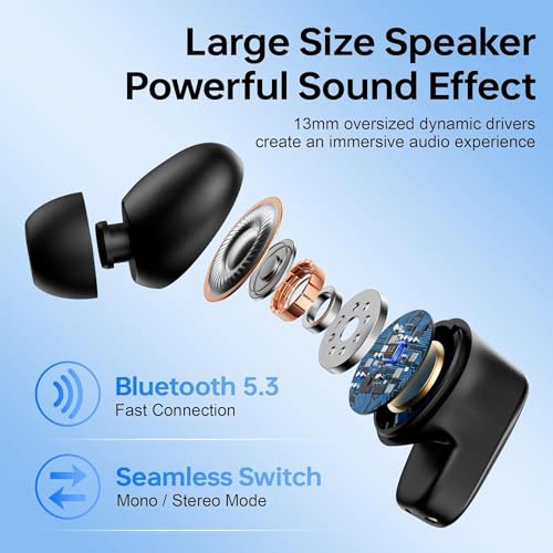 Wireless Earbuds Bluetooth 5.3 Headphones with Digital Display Charging Case Touch Control in-Ear Earphones with Built-in Microphone IPX7 Waterproof Stereo Earphones for Running Walking Workout