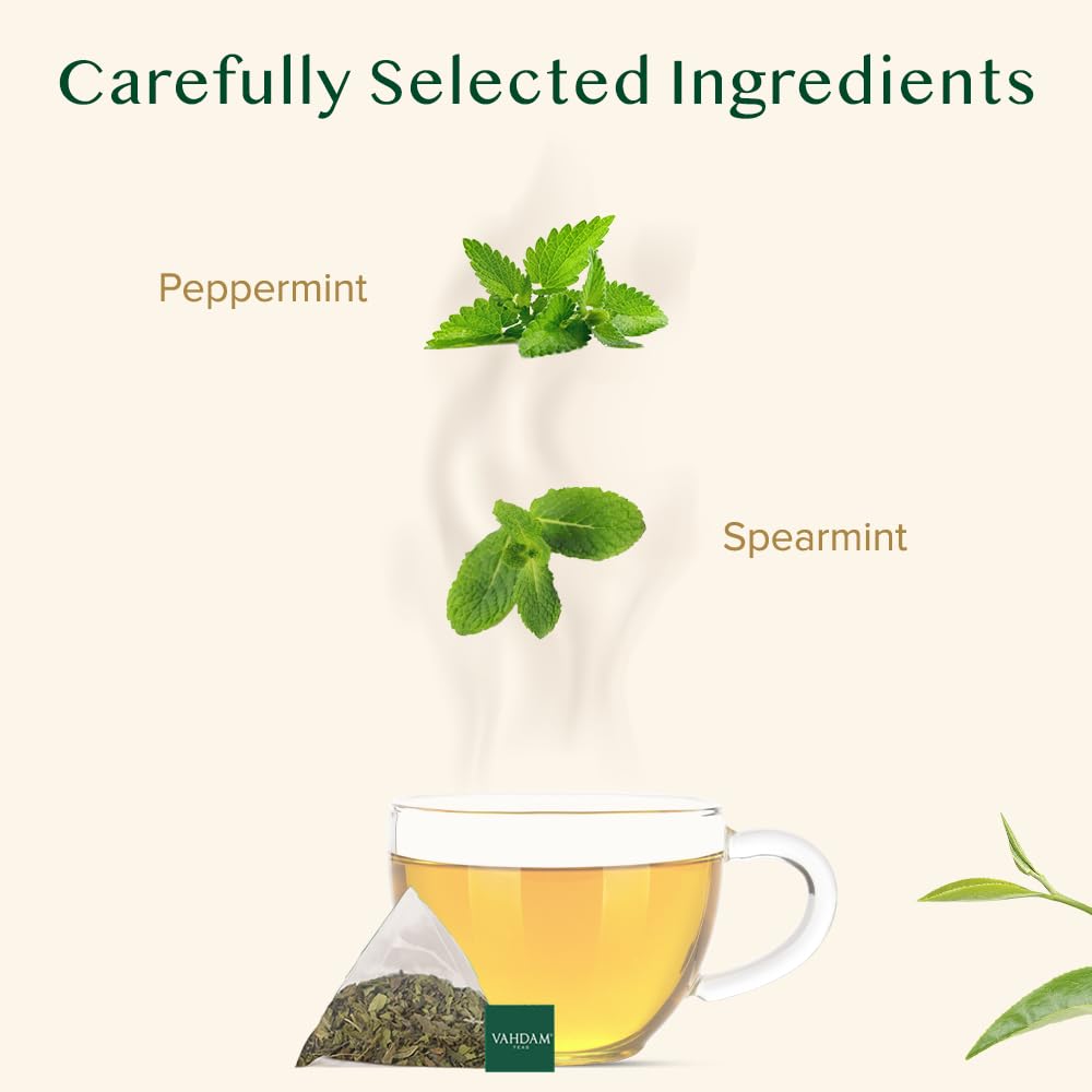 VAHDAM, Pure Mint Infusion Bags – 50 Pyramid Bags | Caffeine Free, Non-GMO, Gluten-Free | Botanical Tisane – Sweet & Minty | Resealable Ziplock Pouch
