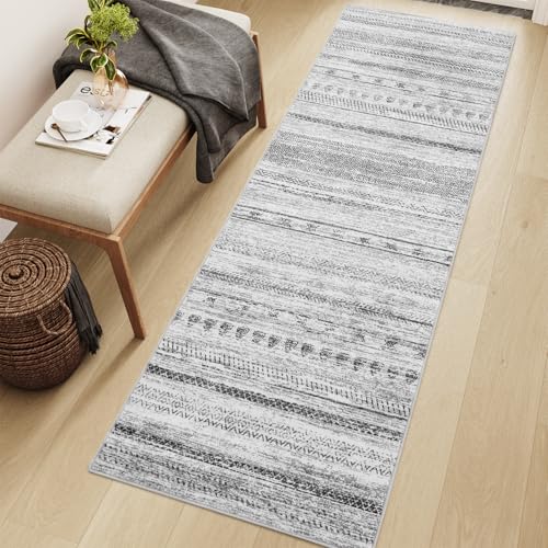 2x8 Runner Rug Machine Washable Non Slip Area Rug Distressed Neutral Moroccan Boho Rug Ultra Soft Floor Runners for Hallways for Entryway Laundry Room Kitchen, Black