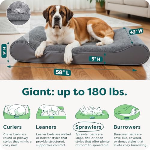 Image of FurHaven Orthopedic Dog Bed for Large Dogs, Luxe Lounger Contour Mattress with Solid Orthopedic Foam Slab for Joint Support, Removable Washable Cover, Giant XXXL, Plush Suede, Gray