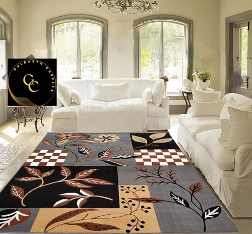 Image of GULDASTA Grey Floral Carpet 7x10 Feet for Living Room | Soft Embossed Fluffy Area Rug for Bedroom & Hall