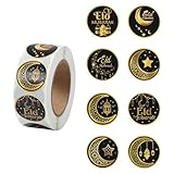 Bubaxuce 500 STK 2,5 cm Eid Mubarak Ramadan Kareem Aufkleber Rolle, 8 runde Designs – Glückliches Eid Geschenketiketten, Selbstklebende Aufkleber für Geschenkpapier