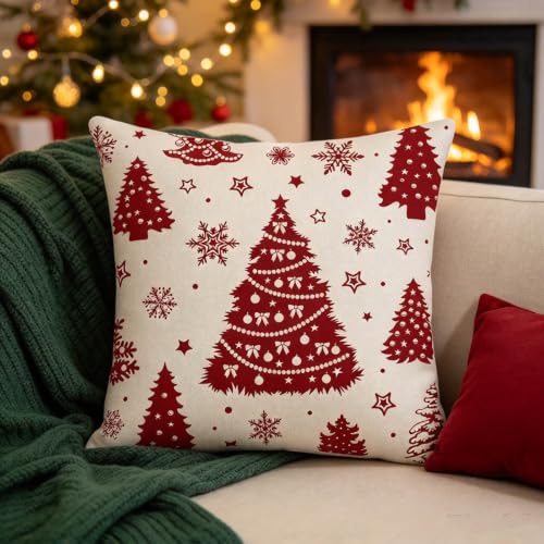 Set of 4 Christmas Pillow Covers 18 x 18 Inch Christmas Snowflakes Tree - image 1