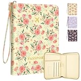 KONVINIT Passport Holder, Passport Holder For Travel, Passport Cover For Travel Essentials, Passport Wallet Cover RFID Blocking, Cute Passport Book for Women and Men, Pink Flowers