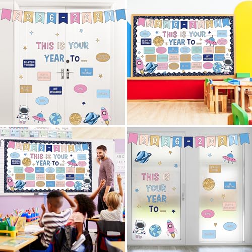 This is Your Year Bulletin Board Set Outer Space Galaxy Welcome Back to School Classroom Bulletin Board Inspirational Planet Astronaut Rocket Cutouts for School Chalkboard Wall Door Decor Supply - Image 5