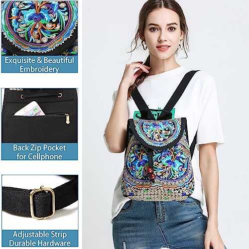 Goodhan Blue Flowers Embroidery Backpack Purse with a Crossbody Phone Purse4