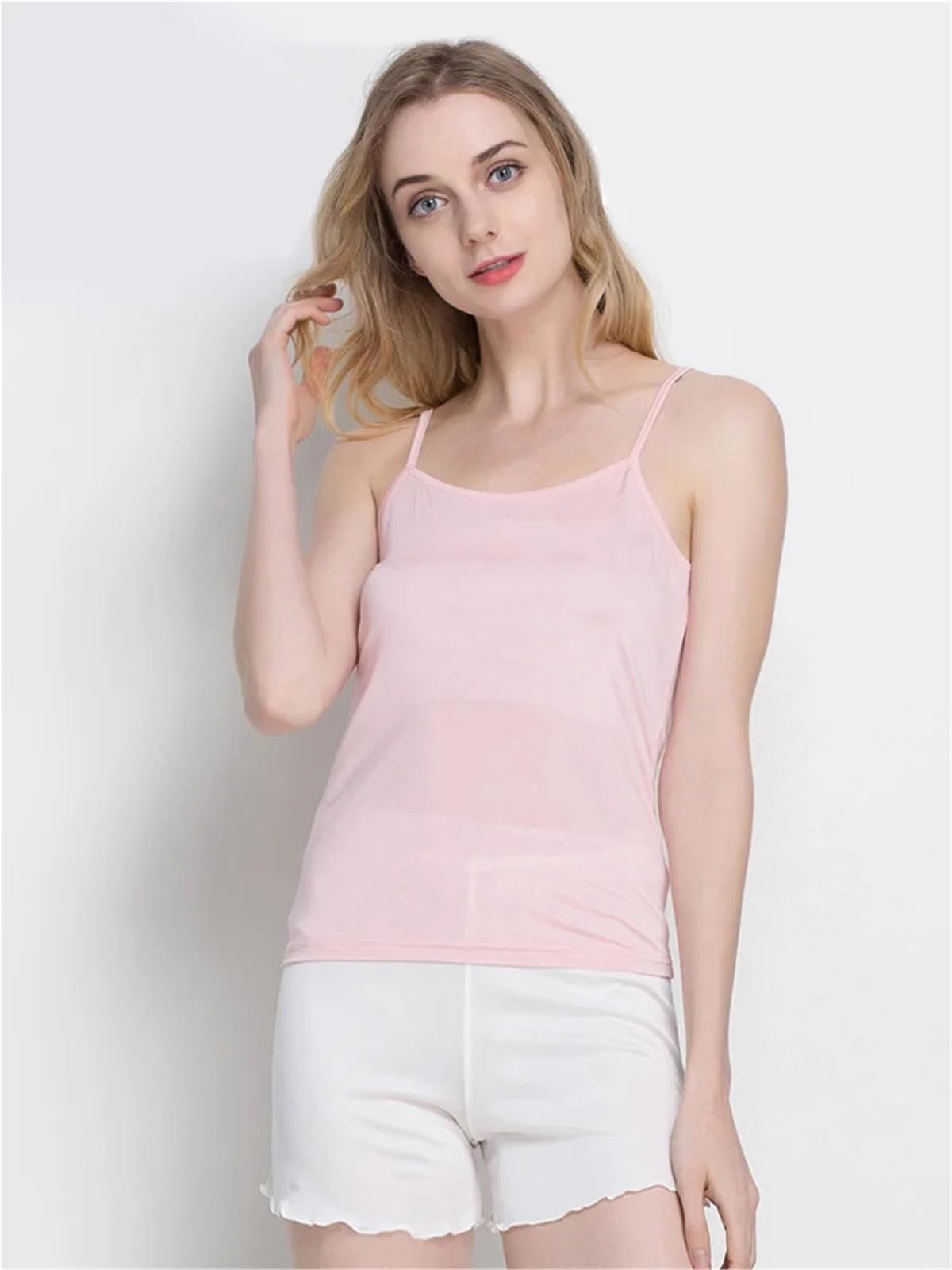 Tops Mujer Camisola Satén Lote de 3 Camisolas Seda for Mujer, Mezcla Natural, básicas y Lisas, for Primavera Verano(1white 1pink 1black,XL)