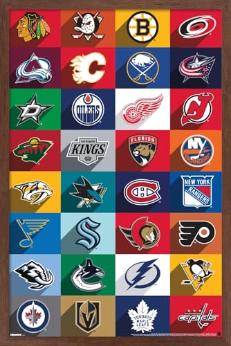 NHL League - Logos 25 Wall Poster, 34L" x 22.4W", Mahogany Framed Version