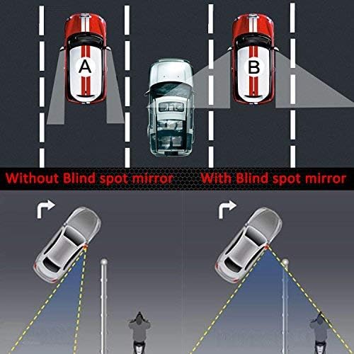 Fan Shape 360 Degree Rotate Sway Adjustabe Blind Spot Mirrors, Ampper HD Glass Convex (Low Curvature) Frameless Stick On Lens (Pack of 2)