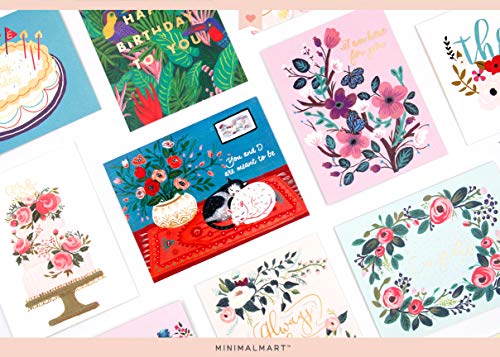 Minimalmart All Occasion Premium Greeting Cards Assortment Box Organizer- 32 Unique Designs Birthday, Thank You, Get Well Soon, Congratulations, Wedding, Anniversary, And Friendship Bulk- Gold Stamped #TOP5