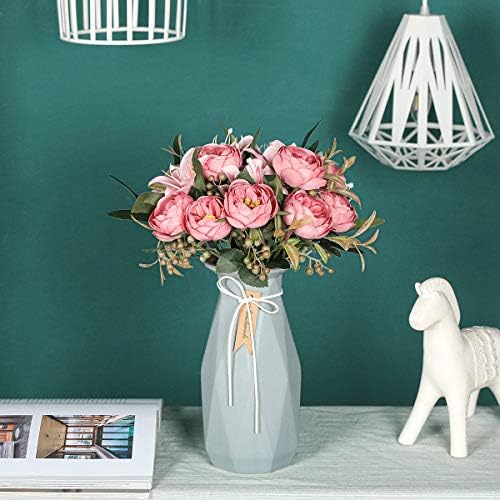 Cotemdery Artificial Peony Flowers Fake Peonies Lily Floral Arrangements Faux Vintage Peony Lilies Wedding Bouquets for Home Office Decoration Party Cemetery Decor-Dark Pink