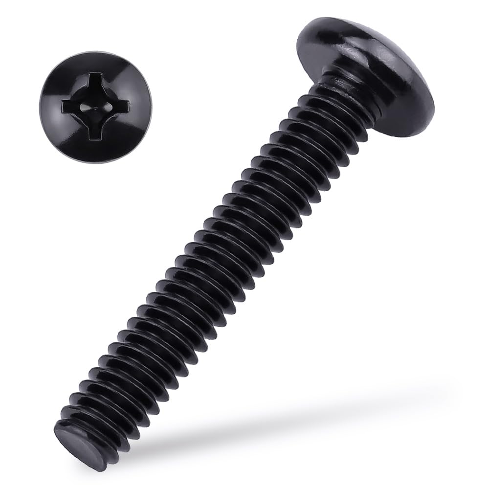 1/4-20 x 1-1/2" Pan Head Machine Screws Black, Phillips Drive, 304 Stainless Steel 18-8, Black Oxide Coated Finish, Corrosion Resistant Round Head
