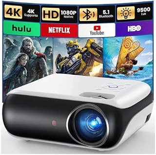 HAPPRUN H1 Proiettore 4K, Videoproiettore Portatile 1080P Full HD Bluetooth 5.1,Projector da Esterno Compatibile con HDMI/TV Stick/USB/PS5/Laptop