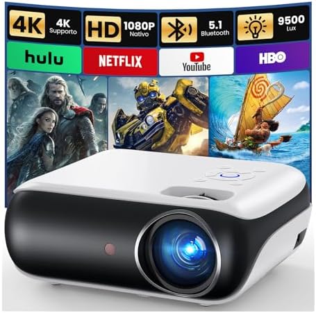 Mini Beamer 4K, HAPPRUN H1 Full HD Beamer mit Bluetooth – Native 1080P Tragbarer Outdoor Projektor mit Lautsprecher, Kompatibel mit Smartphone, HDMI, USB, AV, TV-Stick, PS5 für Hei