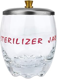 DISINFECTING STERILIZER JAR (Small Size) WITH METAL LID FOR TOOLS, MANICURE, SPA IMPLEMENTS, AND SCISSORS (Sterilizer Jar, Clear)