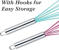 Vista 5 de Webake Juego de 4 batidores de silicona de 8 y 10 pulgadas, batidor de huevos, batidor de salsa de huevo con 6 alambres, batidor francés de acero