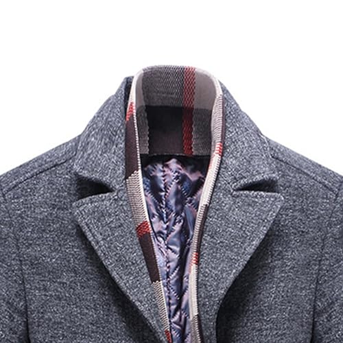Men's Stylish Wool Blend Coat With Detachable Soft Plaid Scarf Classic Business Single Breasted Winter Trench4