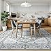 Lessymo 8 x 10 Area Rugs for Living Room- Machine Washable Area Rugs Boho Faux Wool Low Pile Area Rug for Bedroom, Floral Medallion Vintage Rugs with Non-Slip Rubber, Kid & Pet Friendly, Grey White