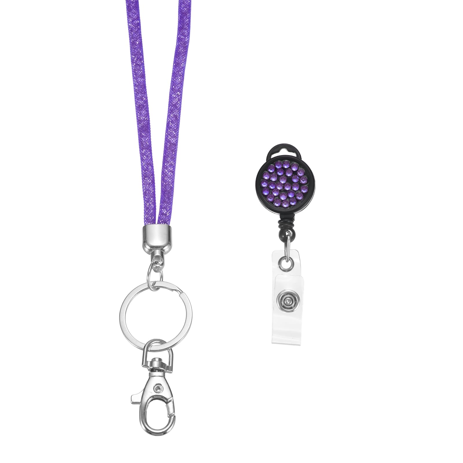 PATIKIL Rhinestones Lanyard for Women, 1 Pcs Sparkly Neck Lanyard Bling Keychain ID Holder with Retractable Badge Reel and Keyring for ID Card, Work Name Card, Purple โ image 1