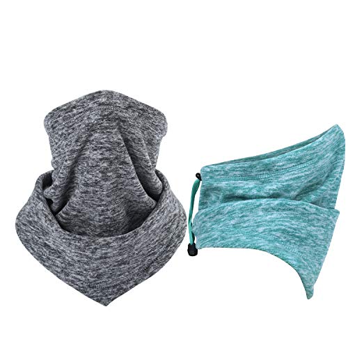 LONGLONG Neck Warmer Gaiter- Winter Thicken Soft Elastic Fleece Skiing Face Scarf Mask (Grey+Lake Green (Thichen))