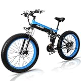 [Excelente comodidad]: la bicicleta de montaña eléctrica está equipada con neumáticos anchos de 4.0 pulgadas, muy adecuados para todo terreno y varios terrenos. Las horquillas delanteras ajustables con bloqueo y amortiguación garantizan una absorción de impactos uniforme al circular por superficies irregulares. El marco de aleación de aluminio plegable es muy ligero.