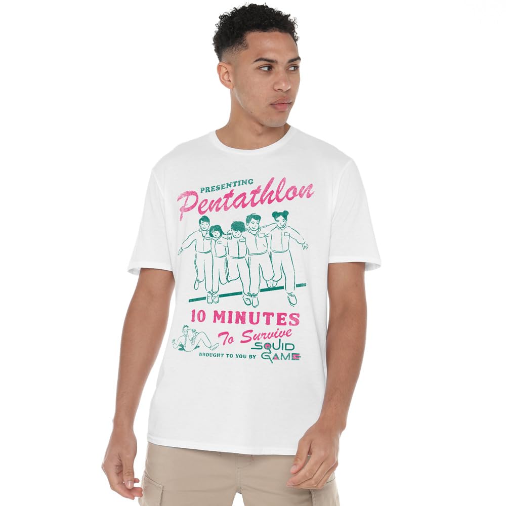 Squid Game Men's White Pentathlon Race Comic T-Shirt in Size 5XL, Sports Direct