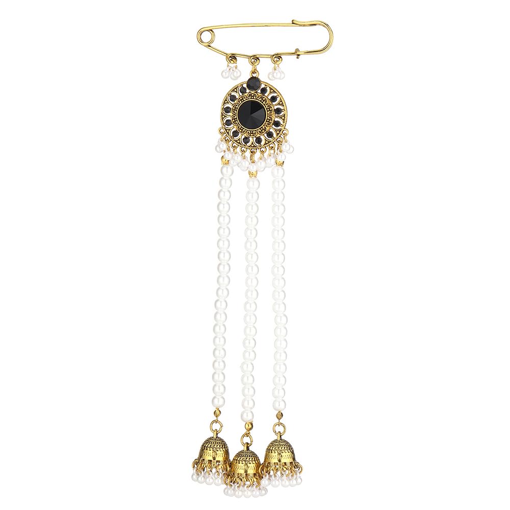 Bollywood Jhumka - Broches de seguridad para mujer, con cuentas de perlas largas, borlas, campanas de cristal, alfileres de solapa, para vestir, camisa, jeans, decoración, tradicional étnico, joyería