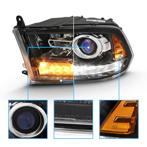 AmeriLite for 2009-2018 Dodge Ram 1500 2500 3500 BOTH Models Switchback LED Polished Black Replacement Projector Headlight Assembly Set - Passenger and Driver Side - Image 5