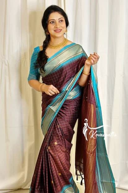 Flosive Women's Present Banarasi Soft Lichi Silk Saree Beautiful Jacquard Rich Pallu Design Work Zari Woven Kanjivaram Silk Style Saree With Soft Lichi Silk Blouse Piece Ayn Royal Mix (Blue)