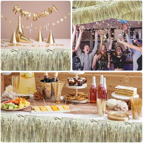Image of BEISHIDA 3 Packs Metallic Foil Fringe Garland Laser Champagne Wall Hanging Tinsel Fringe Banners for Car Floats Birthday Baby Bridal Shower Wedding Graduation Holiday Party Decoration(30 Feet)