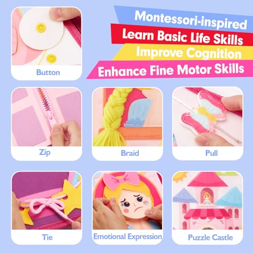 hahaland Toys Ages 3-5 Girls - Busy Board Princess Toy 3 Year Old Girls - Toddlers Quiet Busy Book for Toddlers 3-5 Pretend Play - Montessori Toys 3-4 Year Old Girl Birthday Gifts - Thumbnail 4