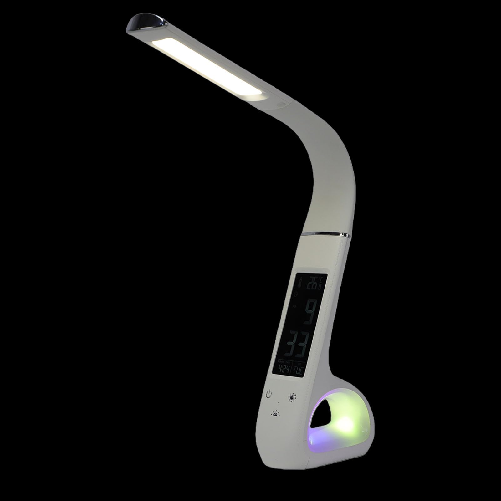 Dpofirs Lampada da Scrivania a LED con Orologio, Sveglia Pieghevole con Controllo Touch RGB, Lampada da Tavolo Portatile Ricaricabile 3 in 1 per Scrivania di Casa e Ufficio, Batteria da 1200 MAh